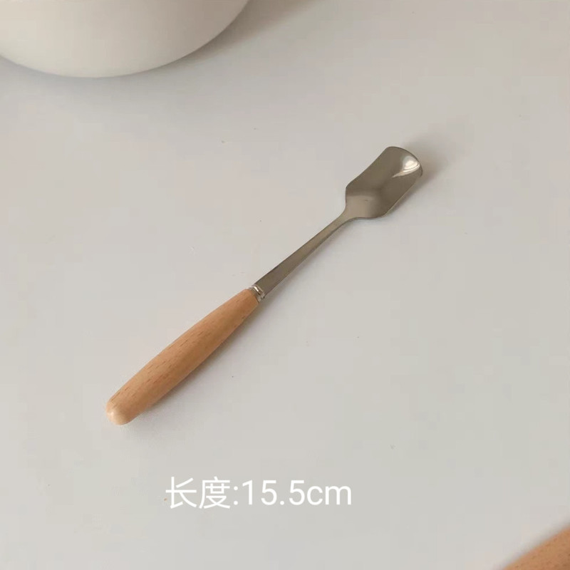 学生木柄ステンレスナイフフォーク食器セットステーキデザートインスタ风长柄箸フォークスプーンセット|undefined