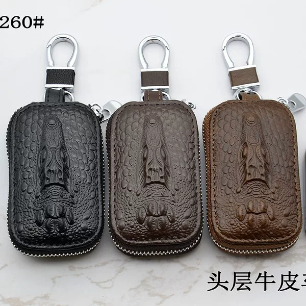 New cowhide zipper key bag business zipper men's and women's waist multi-function high-end key bag car key bag