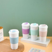 新款户外高颜值便携密封带盖塑料咖啡杯办公室奶茶牛奶塑料喝水杯