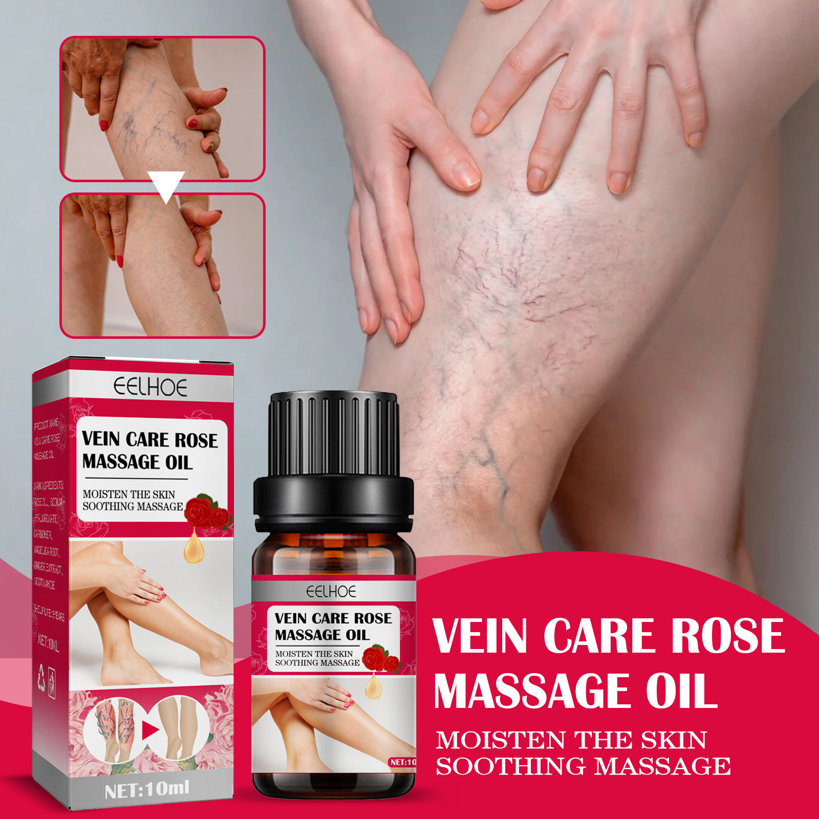 EELHOE Rose Venenpflege Ätherisches Öl Beinmassage Krampfadern Verbesserung der Durchblutung Lymphdrainage Beinpflege_voghion.com