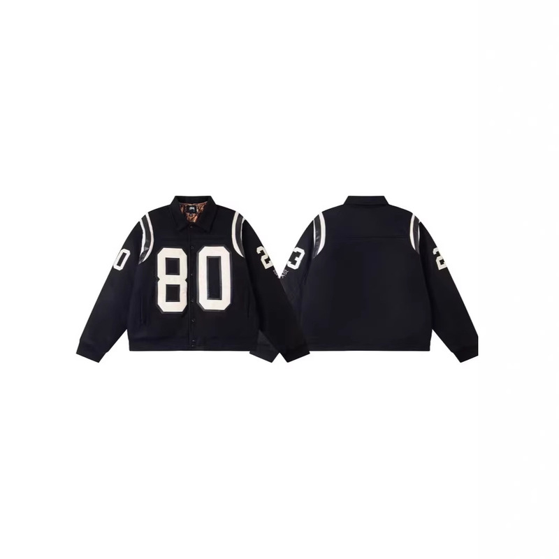 Cross-Border Trendy Brand Stussy Digital Embroidery Patch Hidden Snap Python Pattern Lining Turn-Down Collar Jacket Cotton Coat Couple Style
