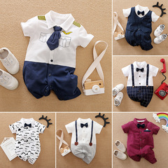 Baby one-piece summer suit for baby's full moon and first birthday dress, newborn hundred-day suit, gentleman crawling suit, short-sleeved wholesale