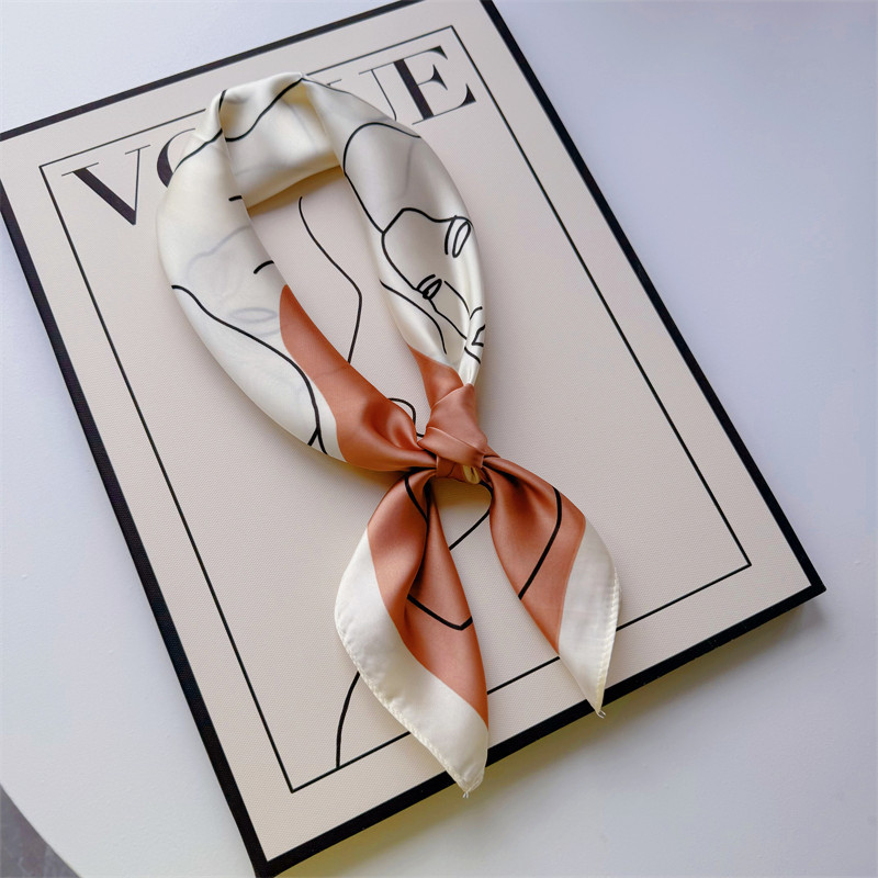 Primavera y verano nueva bufandas de impresión de letras de satén 70 × 70 bufandas de seda pequeñas bufandas cuadradas de alta calidad bufandas de estilo francés