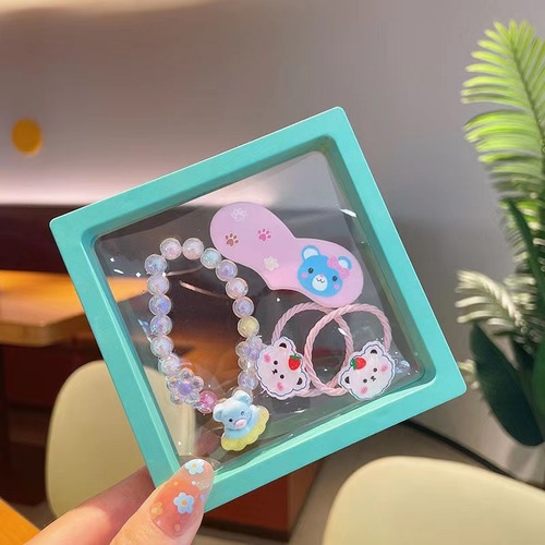 Children's Korean Version Hair Clip Hair Tie Set Cartoon Bead Bracelet Princess Cute Hair Ring Accessory Gift Box Girls Hair Accessories