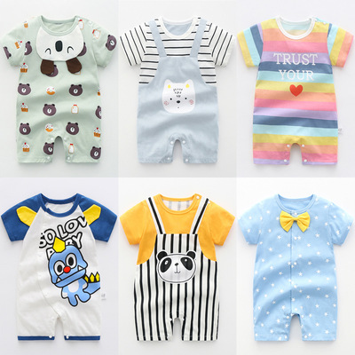 baby Short sleeved pure cotton one-piece garment Female baby Summer wear Climbing clothes newborn pajamas summer half sleeve Hayi 36