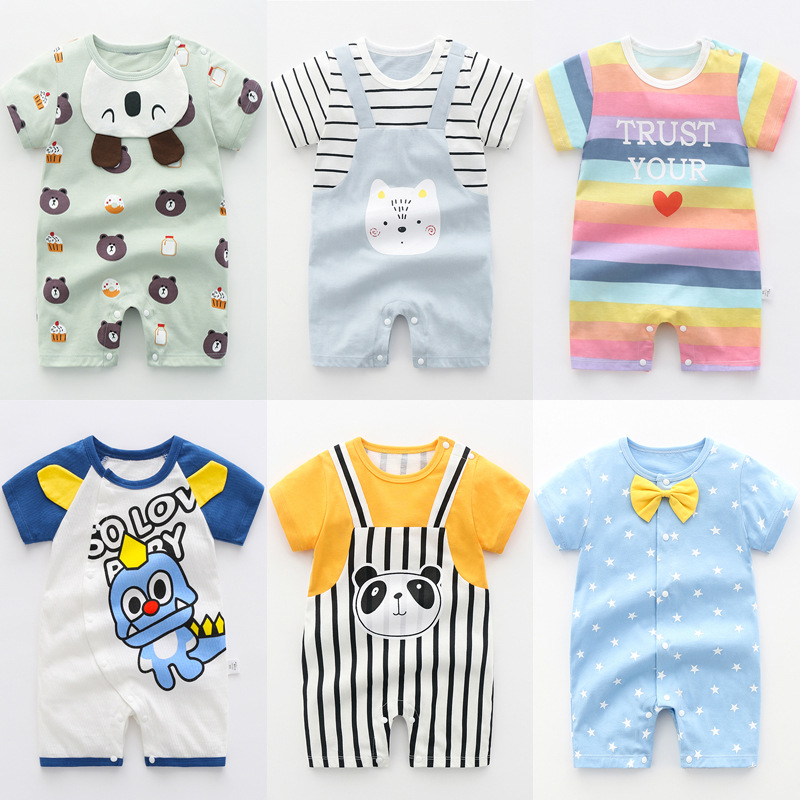 baby Short sleeved pure cotton one-piece garment Female baby Summer wear Climbing clothes newborn pajamas summer half sleeve Hayi 36