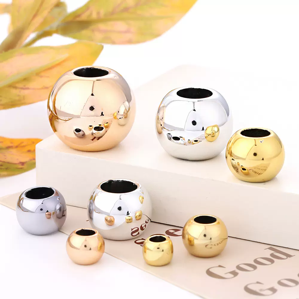 亚克力珠子大孔圆珠UV电镀高亮通孔串珠材料DIY饰品配件散珠批发