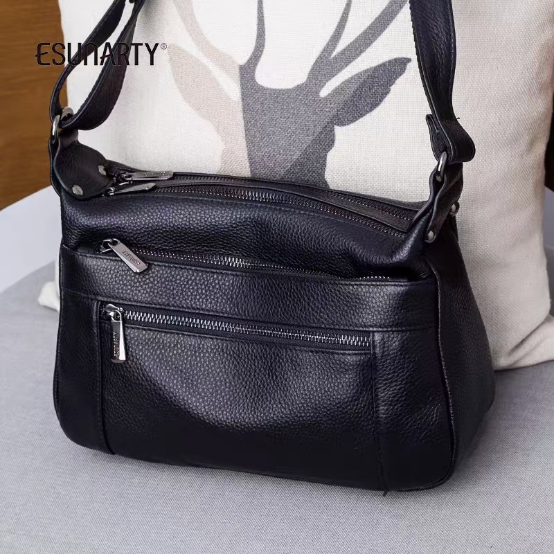 Fábrica transfronteriza de bolsos de cuero para mujeres operación directa de la primera capa de cuero de vaca hombro con bolsa de cuero suave de varios bolsillos bolsa de madre de gran capacidad