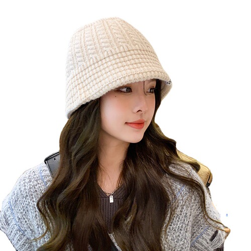 Knitted fisherman hat for women Korean version sweet and versatile bucket wool cold hat warm ear protection small knitted basin hat showing face