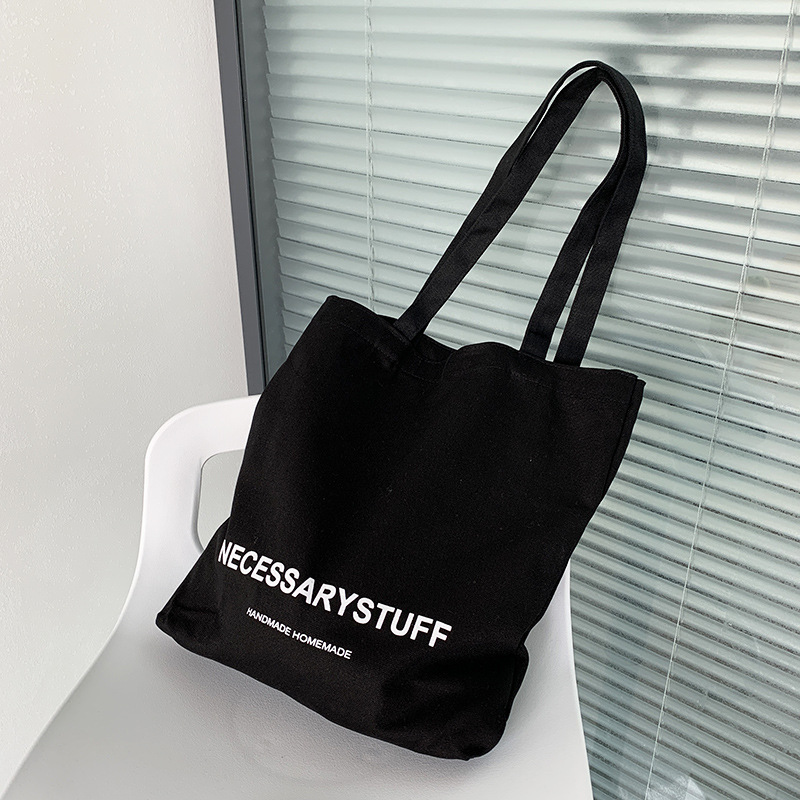 Letras artísticas simples todo-Partido Xiaoqing estudiante de moda bolso de las mujeres bolso de hombro de gran capacidad bolsa de lona bolsa de compras