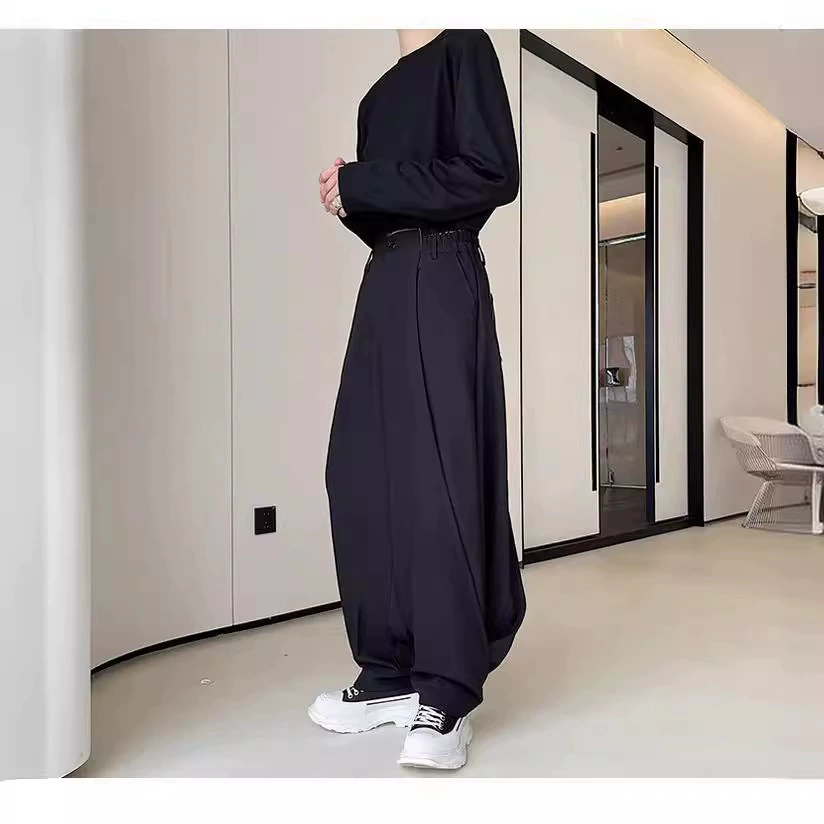 Ямамото Ямамото, японские темные прямые брюки с широкими ножками