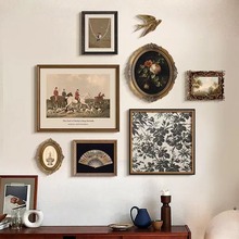 现代法式复古客厅装饰画欧式中古风古典艺术餐厅玄关矮柜挂画组合
