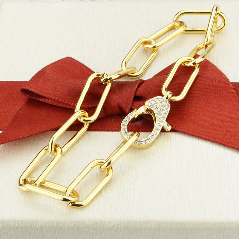 Simple Diamond Square Chain Copper Bracelet display picture 7