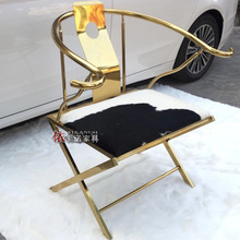 新中式不锈钢镀金牛皮椅工厂批发现代仿古扶手太师椅子洽谈休闲凳