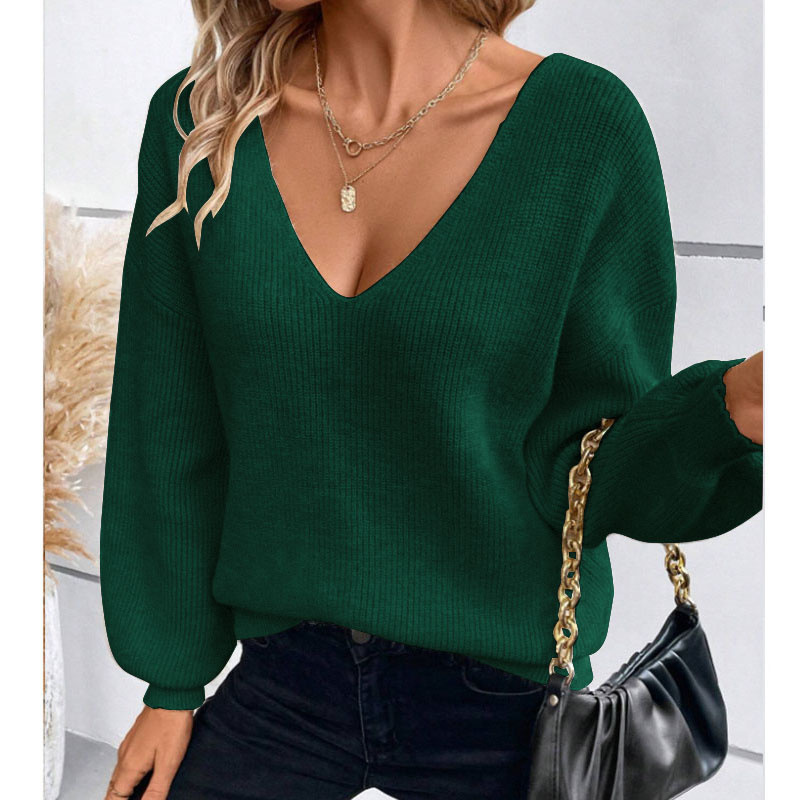 Women's Clothing autumn and winter women's sweaters sexy backless lace up V neck pullover long sleeved sweater_voghion.com