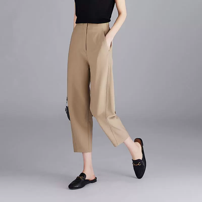 Женские брюки-шаровары с узким кроем, летний тонкий стиль 2025, свободный крой, повседневные женские брюки для стройности, черные брюки-шаровары.