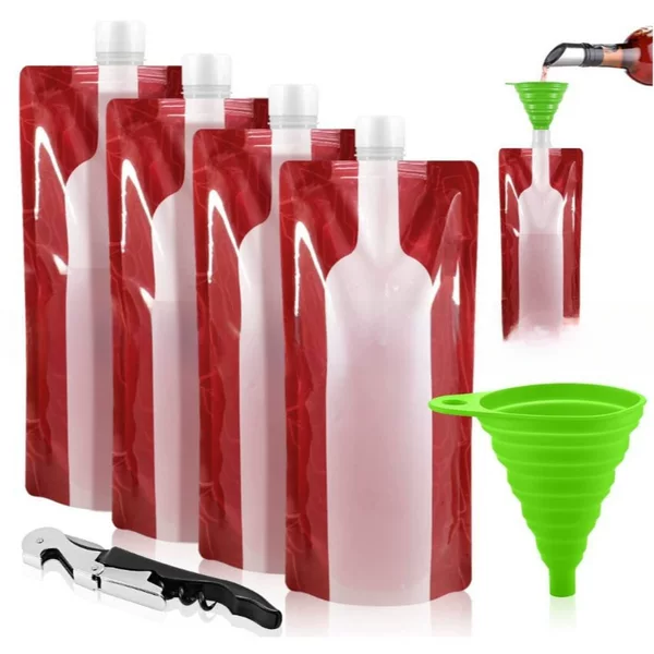 Foldable wine bag 750 ml with funnel and bottle opener outdoor convenient wine bag