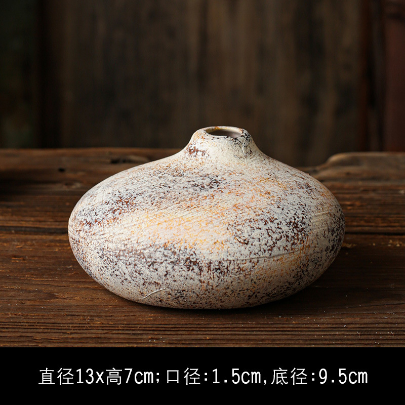 セラミック花瓶、レトロなわびさびスタイルのB&B装飾、中世の粗い陶器アートフラワーアレンジメント、家庭用家具、陶器のポット