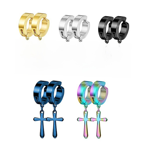 Korean Style Fashion Cross Titanium Steel Magnet Men No Hole Ear Clips Earrings Wholesale Amazon Trend Cross-Border Supply