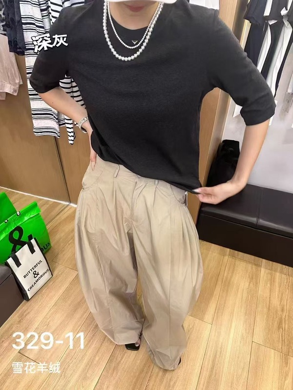秋季新品羊绒棉小圆领中袖打底衫女修身半袖上衣基础百搭T恤|undefined