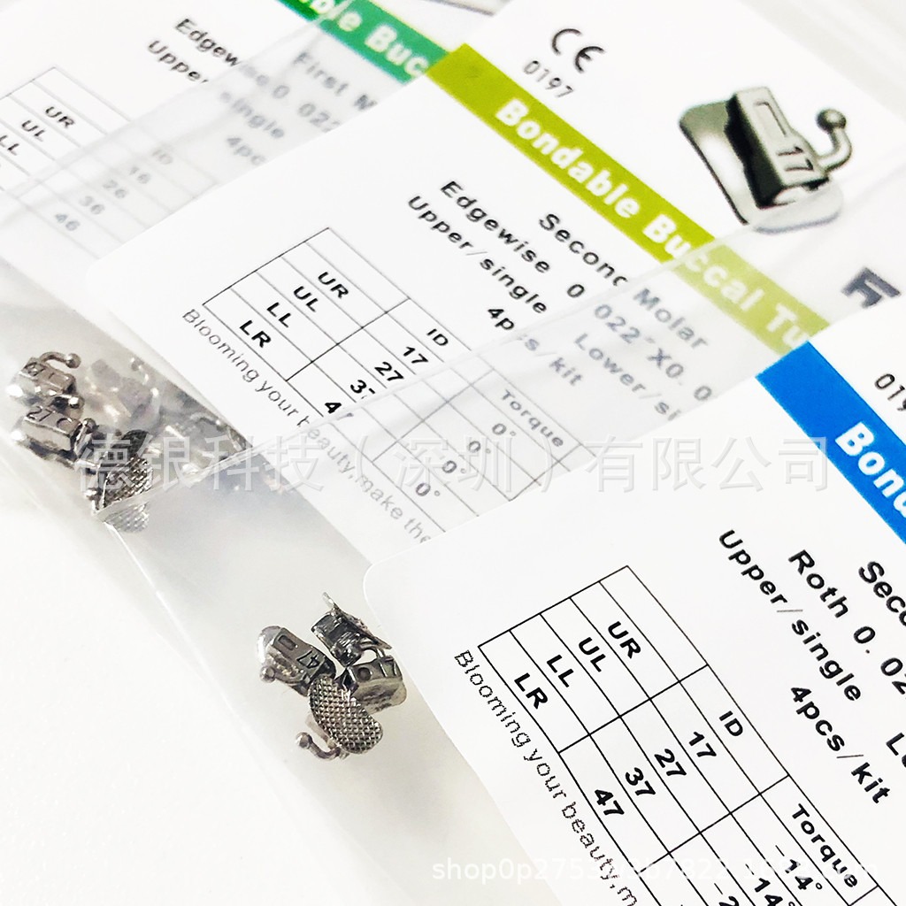 Tubo bucal de ortodoncia dental ROTH MBT tubo bucal cuadrado de alambre recto fondo de malla edgewise 4 piez/bolsa