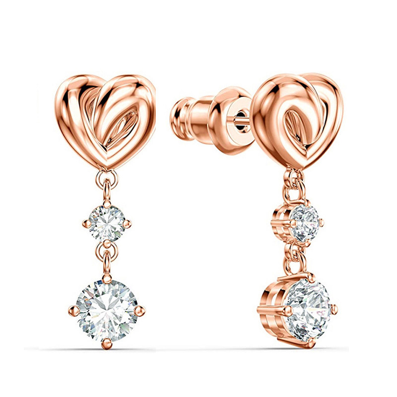 Fashion Simple Heart-shaped Drop Earrings Inlaid Zircon Copper Earrings display picture 4