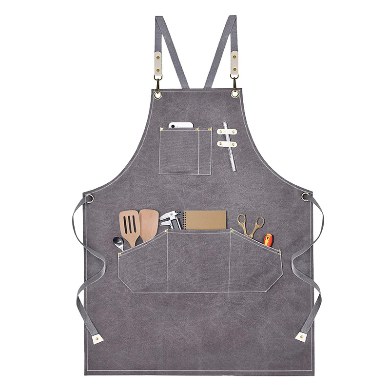 Cross-border Amazon lienzo grueso delantal logotipo personalizado leche tienda de té cafetería ropa de trabajo arte estudiante delantal al por mayor