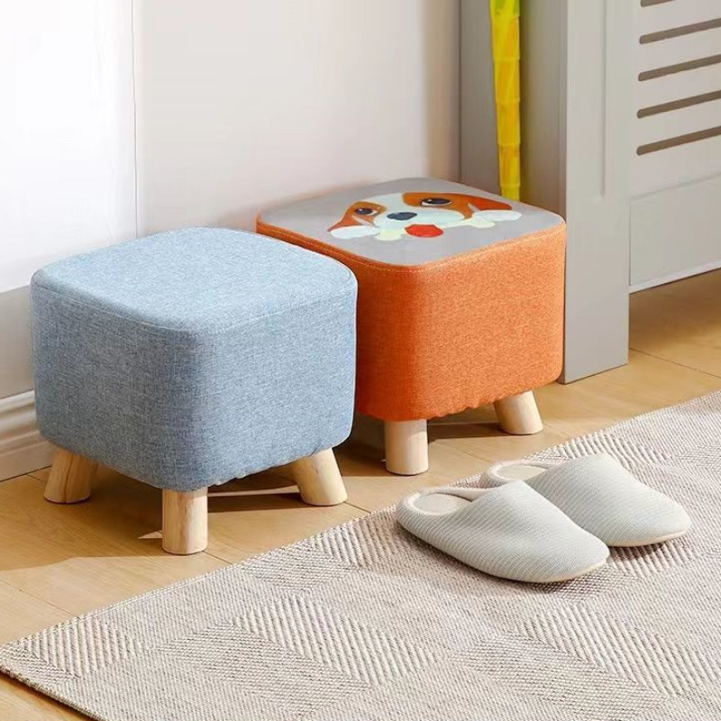 Household Fabric Small Stool Mushroom Stool Solid Wood Small Stool Living Room Bedroom Door Shoe Changing Stool Adult and Kidsren Bench