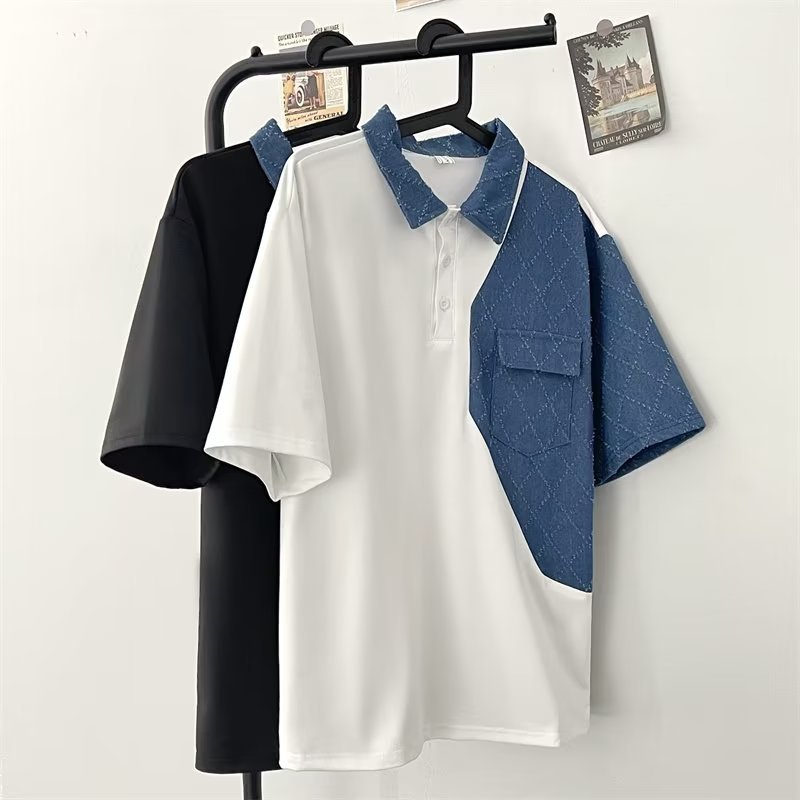 2024 nuevo verano estudiantes solapa ins camiseta de manga corta para hombres versión coreana suelta camisa POLO de cinco puntos camiseta