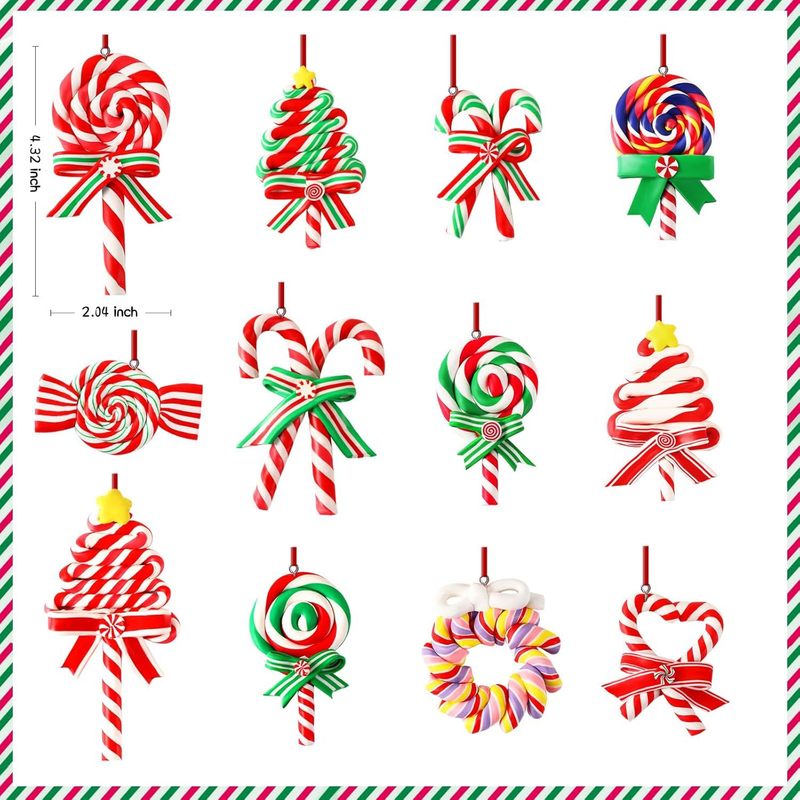 12 個クリスマスキャンディデコレーション木製ロリポップハンギングオーナーケーンクリスマスツリー装飾クリスマスパーティー用|undefined