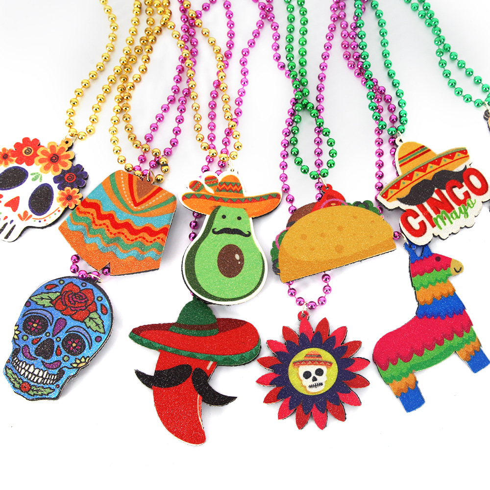 Collar del Día Nacional de México Decoración de la fiesta del 5 de mayo Cadena de cuentas redondas Día de los muertos Esqueleto Joyas de cadena de cuentas