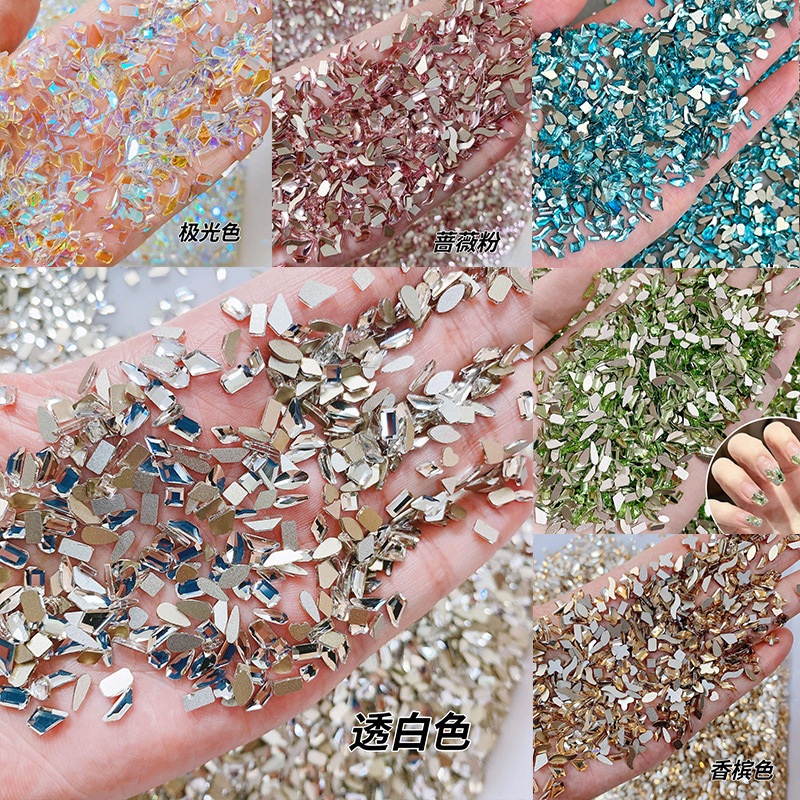 Mini Manicure Diamond Internet Celebrity Flash Small Flats Bottom Special-Shaped Diamond Small Size White Transparent Nail Diamond Decorative Accessories