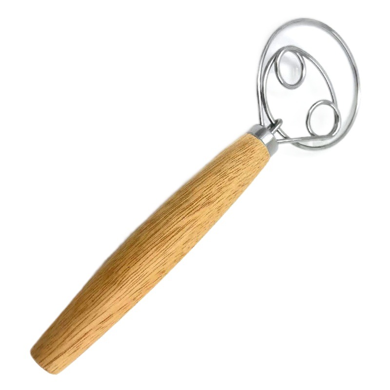 Wooden handle single and double ring flour beating stick flour stirring stick stainless steel coil beating powder baking rolling pin
