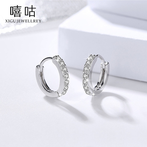 Xigu E0280 S925 Silver Earrings Feminine Personality Black and White Zircon Ear Bone Rings No Need to Remove Earrings When Sleeping