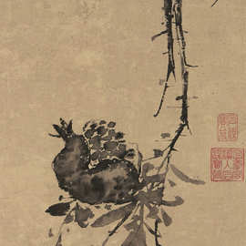 徐渭 徐文长 榴实图 水墨写意书法国画字画立轴 图片素材微喷复制