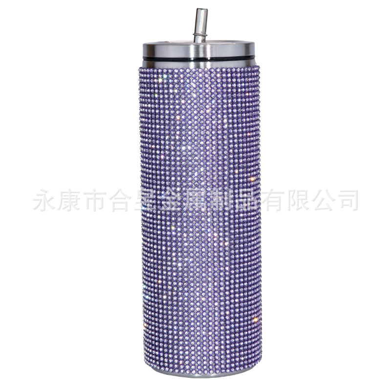 Bling rhinestone taladro 20oz vacío aislado paja de acero inoxidable taza café cuerpo recto adelgazamiento taza