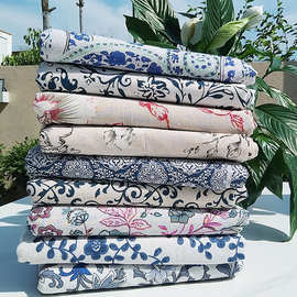 涤棉土棉印花碎花布素描民宿装饰布艺棉麻手工布桌布沙发花布面料