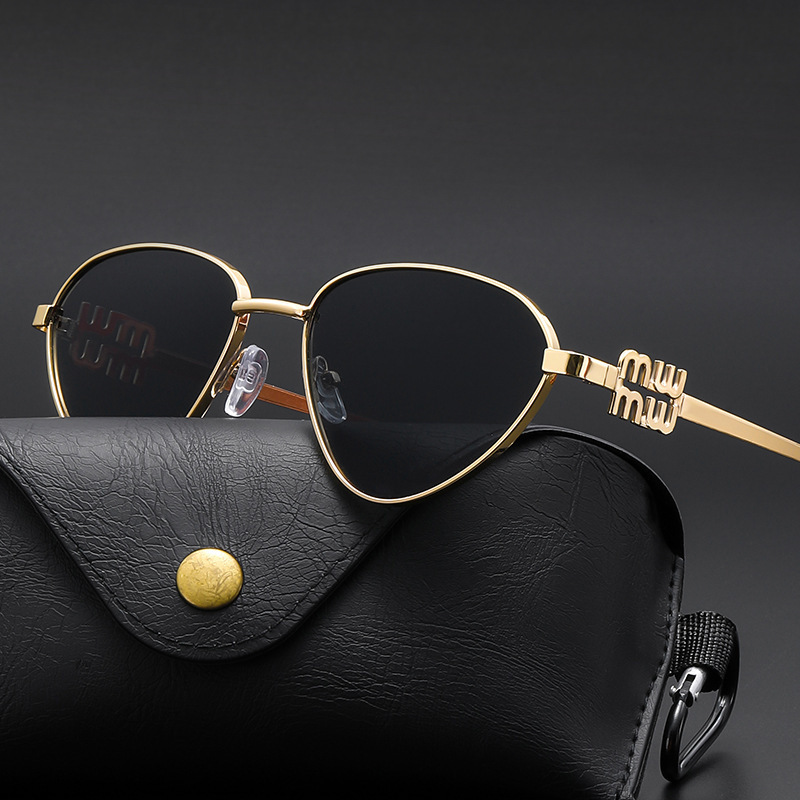 Cross-Border European and American New m Letter Miaojia Oval Rimless Sunglasses Metal Retro Small Frame Internet Celebrity Street Photography Sunglasses