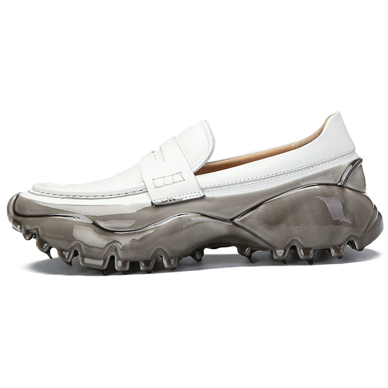 2021 новые белые туфли, Мужская капающая резиновая воздушная подушка, верхний слой из воловьей кожи, повседневная спортивная мужская обувь из лефу, туфли без шнуровки на толстой подошве для мужчин