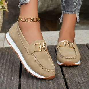 Foreign Trade Thick-Soled Casual Sports Shoes Foreign Trade Casual Women's Metal Chain 2025 Summer New Large Size Shoes