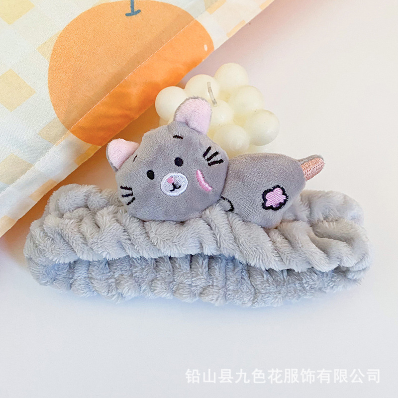 Lindo de la historieta acostado animal tridimensional muñeca banda de pelo maquillaje belleza diadema de terciopelo de coral diadema de suministro directo de fábrica