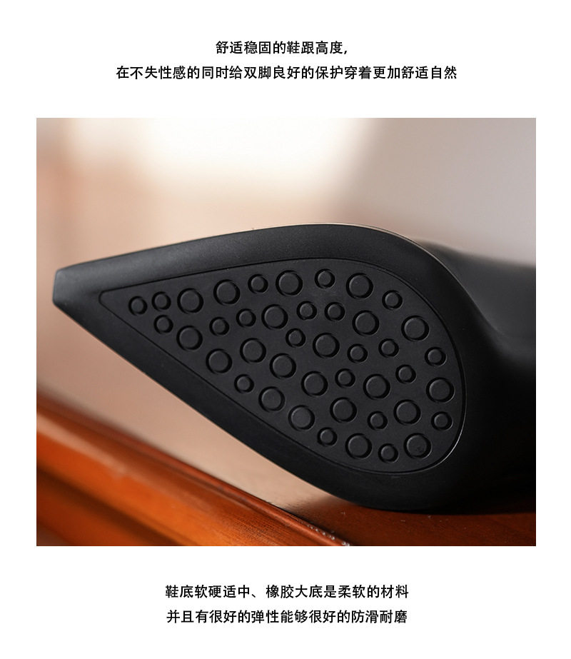 Bốt cổ ngắn nữ mũi nhọn gót thô cao 6–8 cm co giãn ôm chân khóa kéo sau — Màu đen, Đỏ Ancora chi tiết 12
