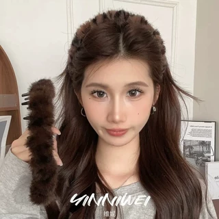 韩系复古豹纹带齿毛绒发箍女防滑洗脸发卡2024年秋冬化妆发饰头箍