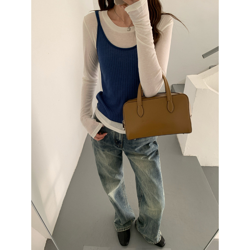 Korean Style Solid Color Round Neck Base Shirt 2026 Spring New Slim Fit Straight Versatile Casual Long-Sleeve T-Shirt for Women Korean Style Solid Color Round Neck Base Shirt 2026 Spring New Slim Fit Straight Versatile Casual Long-Sleeve T-Shirt for Women