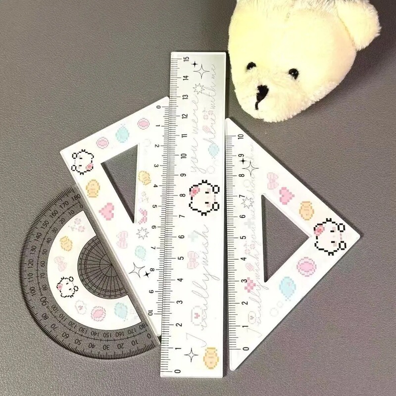 KT像素套尺学生亚克力卡通全套三角尺直尺文具圆尺可爱ins|undefined