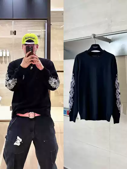 Premium Quality ChromeHeart Croissant Embroidered Wool Knit Sweater FW25