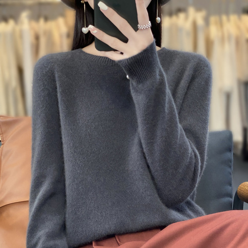 Ladies' One-piece Round Neck Wool Knit Casual Slimming Spring Autumn Winter New Style Versatile Light Luxury Top