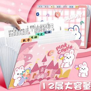 Cartoon A4 organ bag student large capacity 12-layer examination paper storage book file bag wholesale classification storage folder