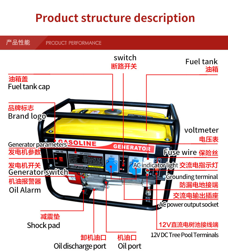 3KW gasoline engine 220V50HZ European and Australian standards European plug small household 4KW5KW8KW10KW for outdoor stall use