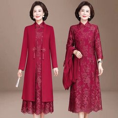 お母さんの洋風の気高いコートの喜姑の披露宴はワンピースの中で老年の婦人服の春秋服のウェディングドレスのスーツを詰めます。